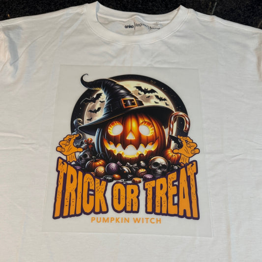 Halloween Tee - Trick or Treat Pumpkin Witch (DTF ONLY) (Copy)
